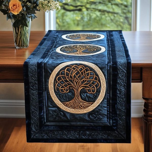 Midnight Celtic Tree Quilted Table Runner