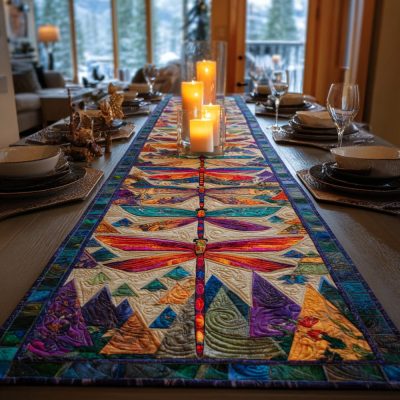 Mystic Dragonfly Bloom Quilted Table Runner