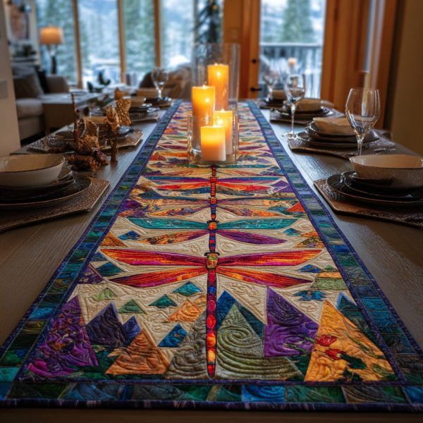 Mystic Dragonfly Bloom Quilted Table Runner
