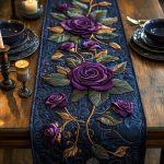 Mystic Violet Rose Quilted Table Runner
