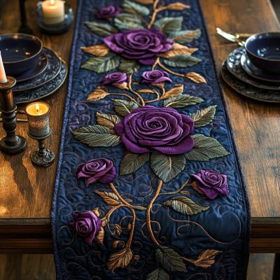 Mystic Violet Rose Quilted Table Runner