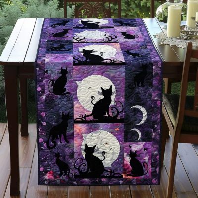 Mystical Black Cats Quilted Table Runner