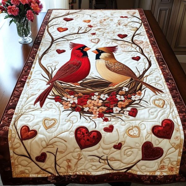 Nesting Cardinals Quilted Table Runner