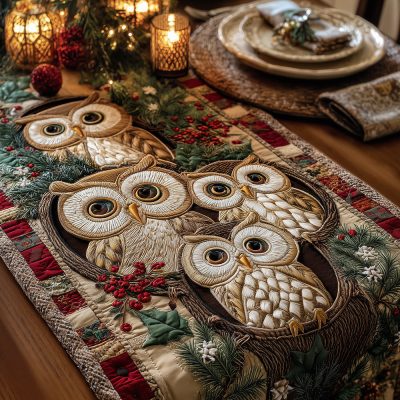 Noel Owl Gathering Quilted Table Runner
