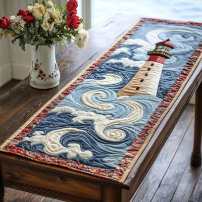Ocean Swirl Lighthouse Quilted Table Runner