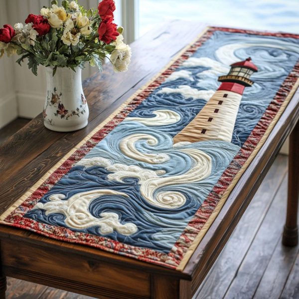 Ocean Swirl Lighthouse Quilted Table Runner