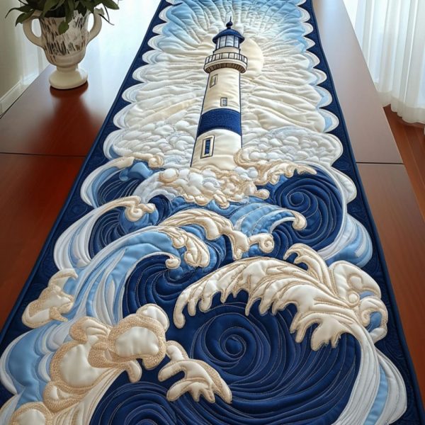 Ocean Waves Lighthouse Quilted Table Runner