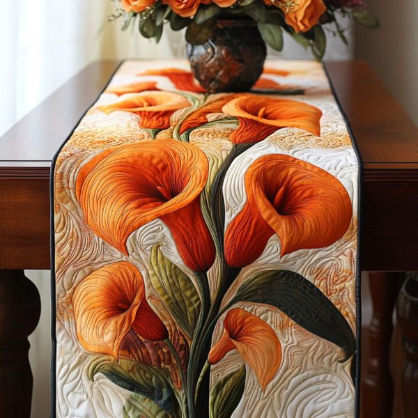 Orange Calla Elegance Quilted Table Runner
