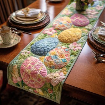 Pastel Eggs Quilted Table Runner