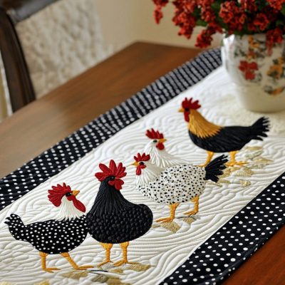 Patchwork Hens Quilted Table Runner