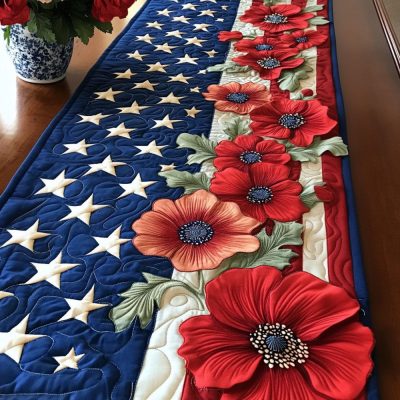Patriotic Poppy Parade Quilted Table Runner