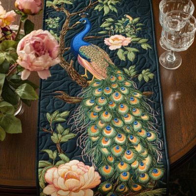 Peacock Beauty Quilted Table Runner
