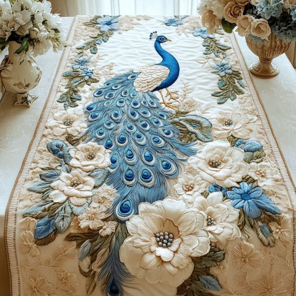 Peacock Bloom Quilted Table Runner