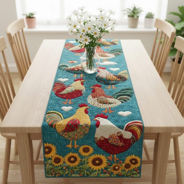 Peppy Poultry Quilted Table Runner