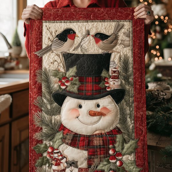 Pine Perch Snowman Quilted Table Runner