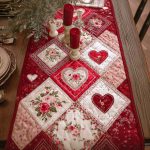 Pink Blossom Heart Quilted Table Runner