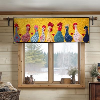 Playful Patchwork Chickens Quilted Valance