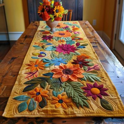 Playful Sunflowers Quilted Table Runner