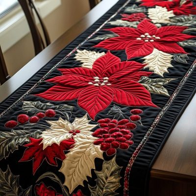 Poinsettia Garden Quilted Table Runner