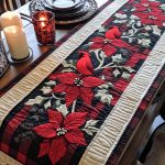 Poinsettia Plaid Cardinal Quilted Table Runner