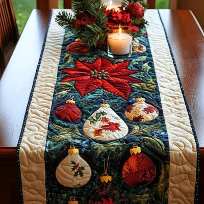 Poinsettia Sparkle Quilted Table Runner