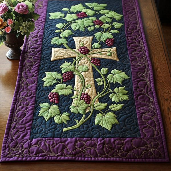 Purple Cross Grapes Quilted Table Runner