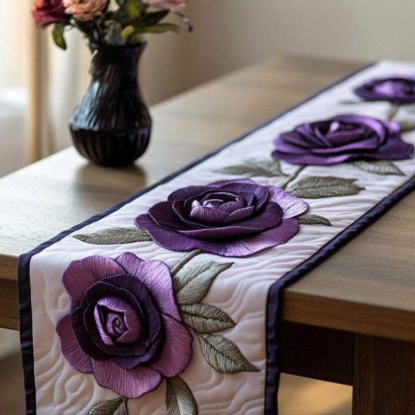 Purple Rose Charm Quilted Table Runner