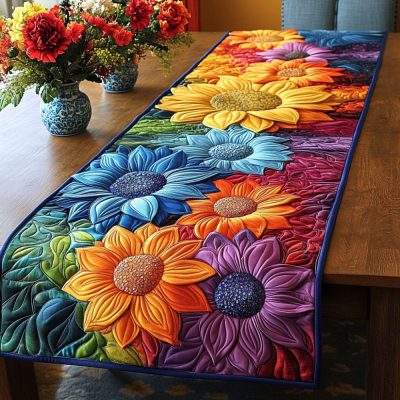 Rainbow Blooms Quilted Table Runner