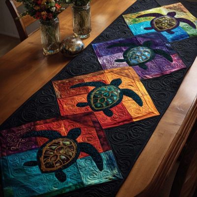 Rainbow Turtles Quilted Table Runner