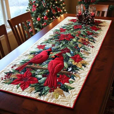 Red Feather Realm Quilted Table Runner