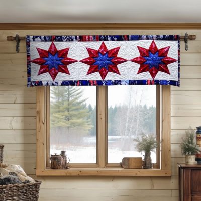 Red And Blue Stars Quilted Valance