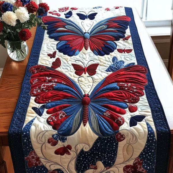 Red And White And Bloom Quilted Table Runner