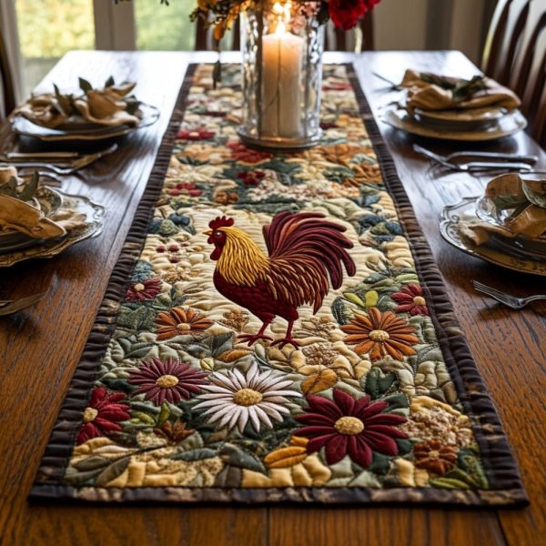 Rooster Bloom Quilted Table Runner