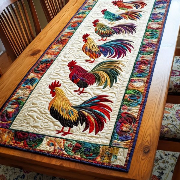 Rooster Sunrise Serenity Quilted Table Runner