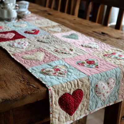 Rustic Heart Trail Quilted Table Runner