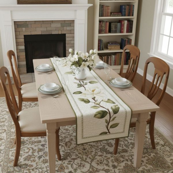 Rustic Magnolia Bloom Quilted Table Runner