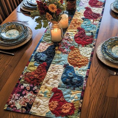 Rustic Roosters Quilted Table Runner