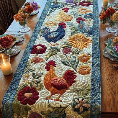 Rustic Roosters Quilted Table Runner