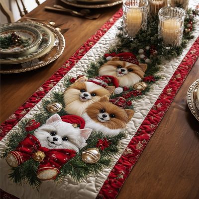 Santa Poms Quilted Table Runner