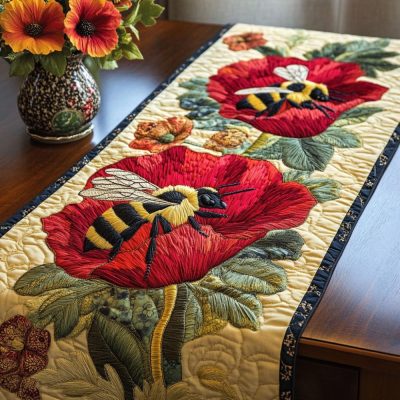 Scarlet Bloom Quilted Table Runner