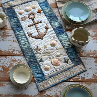 Seashells Anchor Quilted Table Runner