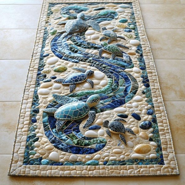 Seaside Turtle Quilted Table Runner