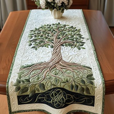 Serene Green Quilted Table Runner
