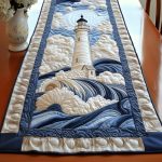 Serene Lighthouse Waves Quilted Table Runner