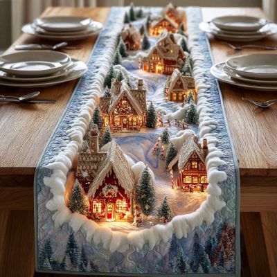 Silver Snow Haven Quilted Table Runner