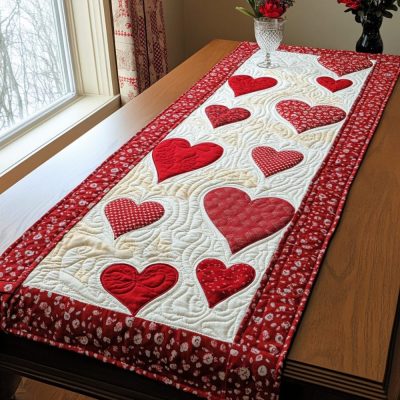 Simple Heart Quilted Table Runner