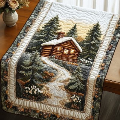 Snowy Cabin Retreat Quilted Table Runner