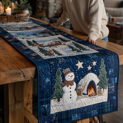 Snowy Camper Fun Quilted Table Runner