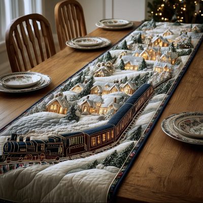 Snowy Village Ride Quilted Table Runner