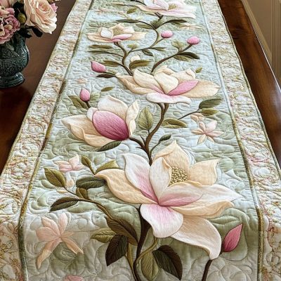 Soft Magnolia Petals Quilted Table Runner